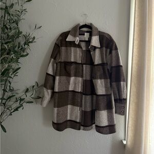 H&M Plaid Women's Shirt Jacket - Brown and Cream